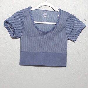 Aerie Offline NWT voop neck rib cropped blue short sleeve athleisure compression